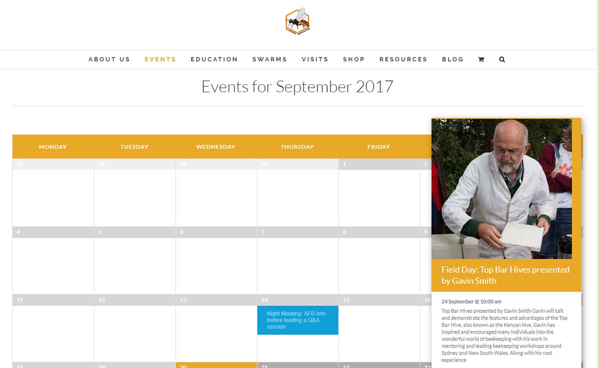 illawarra beekeepers website events calendar